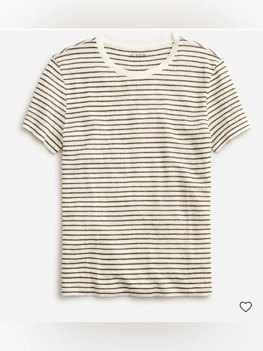 J. Crew Linen Striped Short Sleeve Tee in White & Olive Green, Size Medium